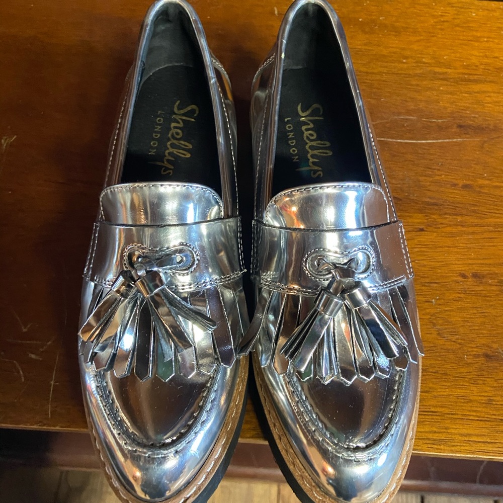 Silver platform loafers